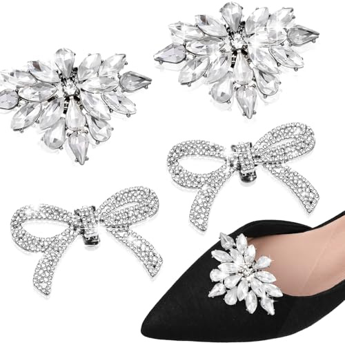 HJZHII 4pcs Rhinestone Shoe Clips for Women's Dress Shoes, Brilliant Crystal Shoe Heel Clip Detachable Buckle DIY Bow Charms for Wedding Birthday New Year Valentine's Day Party Decorations
