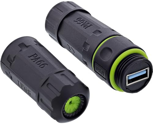 Inline USB-A-kabelkoppling, IP68 vattentät, skärmad, USB-A-uttag till uttag, 5 Gb/s data och 5 V/2 A ström, USB-förlängning för utomhus och teknik, 69927P