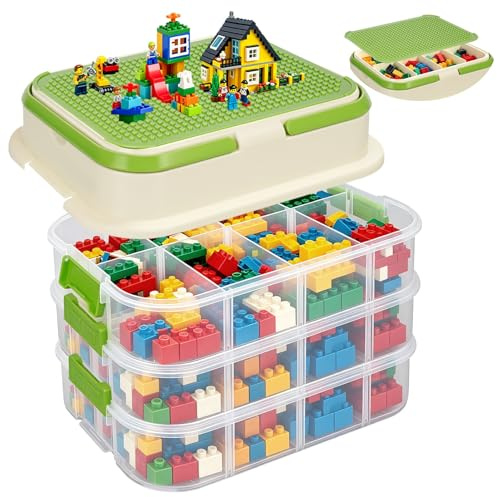 ZgoEC Förvaringslåda för Lego Byggstenar, Stapelbar 4 Nivåer Sorteringslåda | med Avtagbar Bricka och Leksak och Lock för Byggplattor, Förvaringslådor Transparent Plast, Leksakslådor, Små Delar