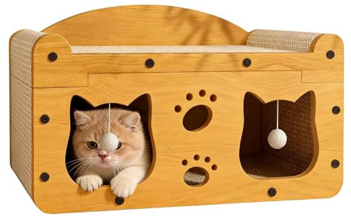 Genérico Casa de Cartón para Gatos - con Pelota Antideslizante y Diseño Versátil | Rascadores para Gatos - para Disfrutar en Familia en Interior, Exterior, Salón o Viajes