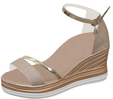 Zapatos Mujer ComoDos Vestir Cuñas Doradas Sandalias de con tacón de cuña envolvente con tiras y para mujer Chanclas Plataforma Sandalias Tacon (Gold 38)