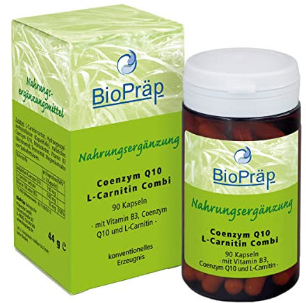 BioPräp Coenzym Q10 L-Carnitin Combi Kapseln | 90 Zellulose Kapseln | vegan | produziert in Deutschland | zertifizierte Produktion