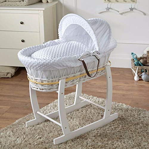 White Dimple White Wicker Deluxe Moses Basket & White Rocking Stand