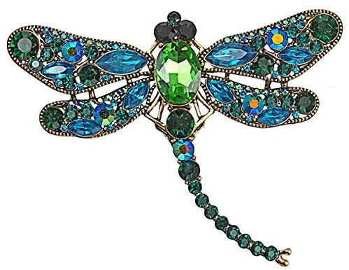 Mecool Dragonfly Brooch Pin with Imitated Crystal Charm Flying Insect Alloy Brooch Pin-Green