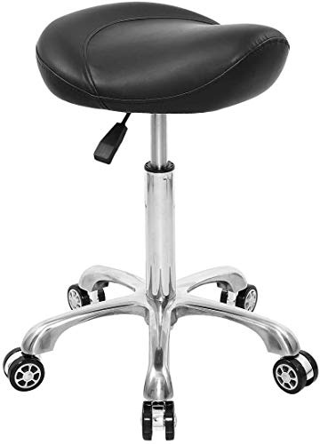 EASY LIFE Saddle Stool Rolling Chair Hydraulic Adjustable with Wheels for Office Home Salon Spa Studio (Black)