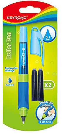 Keyroad Ergonomischer Tintenroller SMOOZZY WRITER 0,7mm/ Schreibfarbe Blau im Lieferumfang 2 Patronen mit blauer Tinte/Rutschfest Gummierte Griffstück Farbe:Zufällig/ nicht auwählbar,1 stück (1 pack)