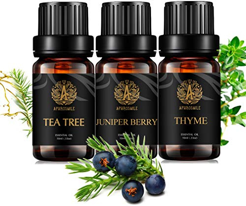Aromaterapi juniper bär eterisk olja set - 3 x 10 ml 100 % ren för diffusor och luftfuktare - enbär, timjan, te-träd