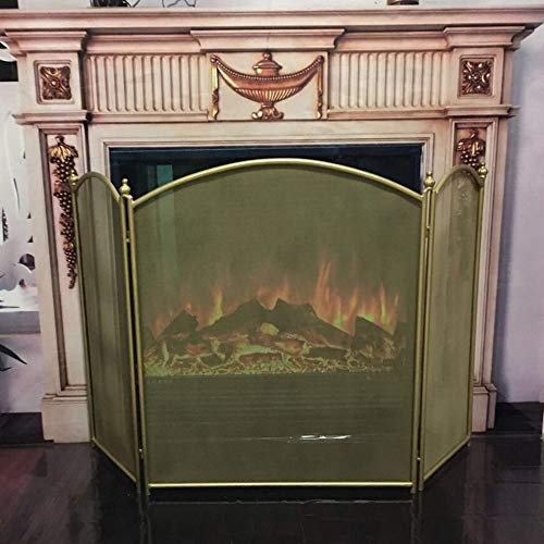 Oupai Pare-étincelles en Fer forgé Grille de Protection pour Cheminée Écrans Anti-feu pour bébé Pliant avec Maille à 3 Panneaux Spark Guard pour feu Ouvert/brûleurs à Bois/Feux à gaz avec couvercl