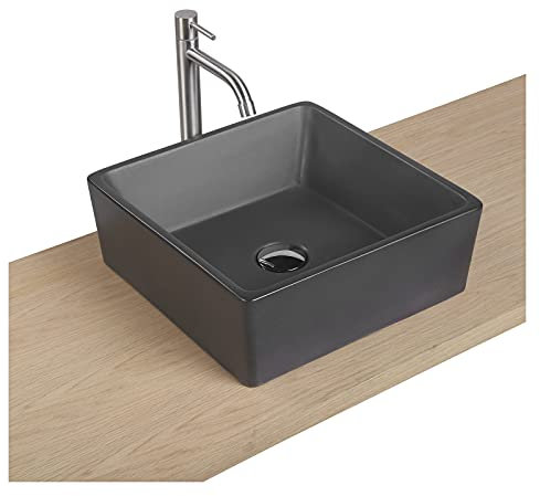 MOB-IN Vasque carrée à Poser en béton 38 cm SARA Gris foncé