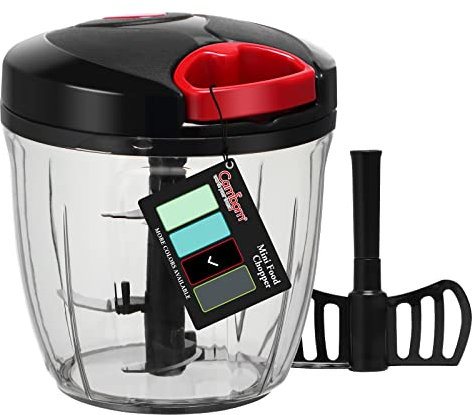 Cambom Manual Food Chopper Vegetable Cutter, Hand String Vegetable Chopper Onions Cutter for Vegetable Fruits Nuts BPA Free Food Safe Material, 900ml Black