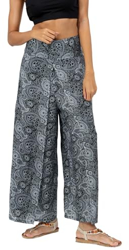 YOUR COZY Wrap Pants for Women – Bohemian Elephant Split Leg Harem Pants High Waist Lightweight Palazzo Hippie Festival Lounge Trousers (Black Elephant_M)