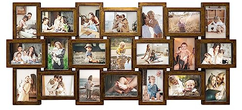 HELLO LAURA collage bildramar 21 öppnande fotokollage ram för vägg 4 x 6 bildram collage display flera foton familj bildramar collage väggdekor för hemmet – guld