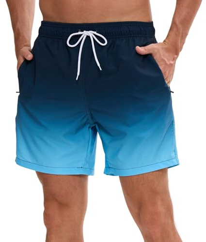 Vorvowry Costume Uomo Mare Calzoncini Asciugatura Rapida Costumi da Bagno Impermeabile Boxer con Tasca Estivi Pantaloncini Uomo Colore Sfumatore per Nuoto Corsa Fitness L Nero Blu