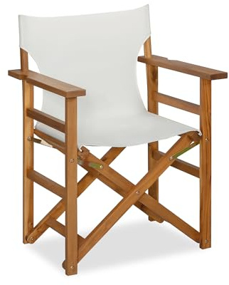 VICTORY RELAX Wooden Director Chair| Acacia Wood|for IndoorOutdoor Camping Patio Garden|White Canvas