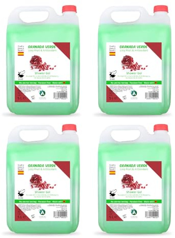 Pack 4 garrafas 5 L gel de ducha con fragancia de granada - total 20 L - fórmula hidratante y uso diario - higiene corporal en hoteles, gimnasios, colegios y alojamientos turísticos - Vitacab