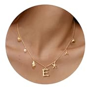 Dochais Collar con Letra Bubble E Chapado Oro de 14K para Mujeres Señoras, Collares Charm con Colgante de Letra, Joyería de Conchas Oceánicas, Regalos Personalizados para Chicas