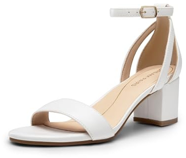 DREAM PAIRS Sandali con Tacco a Blocco e Cinturino alla Caviglia da Donna Eleganti Scarpe da Sposa e da Festa,Size 40.5,Bianco,DWUMHS2535