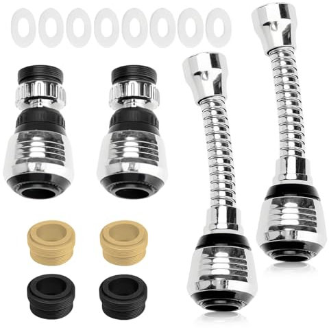 GUOYOU 4 Pièces Embout Robinet Cuisine Combinaison Longue courte Douchette Robinet Cuisine Rallonge Robinet Cuisine Robinet Pivotant à 360 ° Tête Pulvérisateur Embout Robinet Convient Cuisine Bain