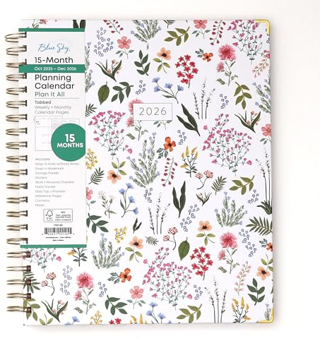 Blue Sky 15 Month 2026 Weekly and Monthly Planner Calendar, October 2025 - December 2026, 8.5 x 11, Hard Cover, Durable Twin Wire Binding, Laminated Tabs, Storage Pocket, Includes Ruler, Sticky Notes & Stickers, Londonberry