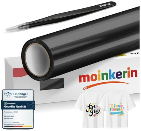 moinkerin Svart självhäftande vinylrulle för tyger 30,5 cm x 400 cm med flex-ogräsborttagningsverktyg för tyg, gör-det-själv t-shirts, kläder, mössor, väskor
