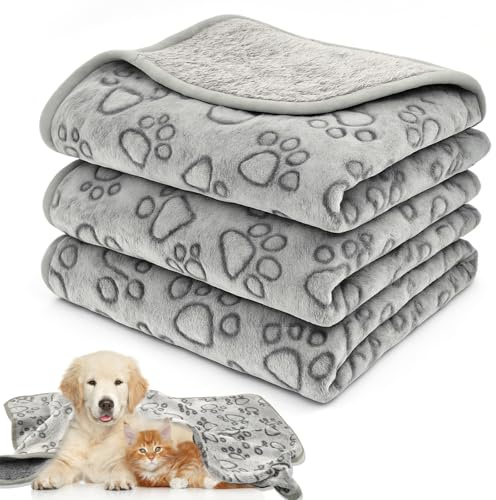 Neerow 3 Pack Dog Blanket Washable, 76 x 52 cm Fleece Cat Blanket
