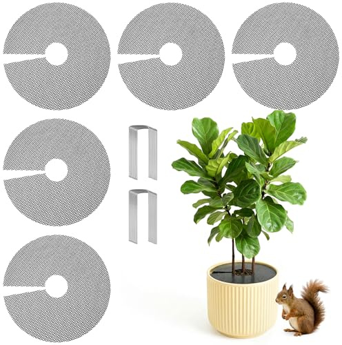 UNIFAMILY 5 coperture per vasi per piante, 40 cm, griglia tagliabile con pali a forma di U, protezione per il suolo per fermare scoiattoli, gatti che scavano vaso, protezioni per piante dagli animali