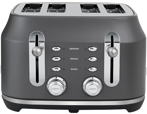 Rangemaster Classic Toaster in Matt Grey with Extra-Wide Slots, 6 Browning Levels, Lift-and-Look Feature, Anti-jam Function, Removable Crumb Tray and 3 Auto-Settings, RMCL4S304GY