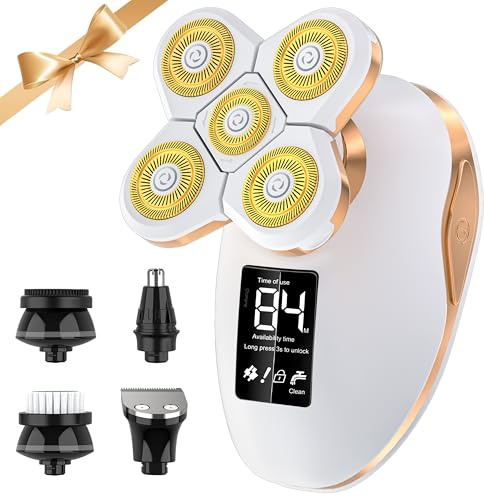 Electric Razors for Women Legs, 5 in 1 Electric Shaver for Women Private Area - Bikini Trimmer for Body Facial Hair Removal, Wet Dry Use Trimmer Cordless Rechargeable Lady Shaver with LED Display