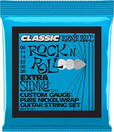 Ernie Ball Extra Slinky Classic Pure Nickel Electric Guitar Strings, 8-38 Gauge (P02255)