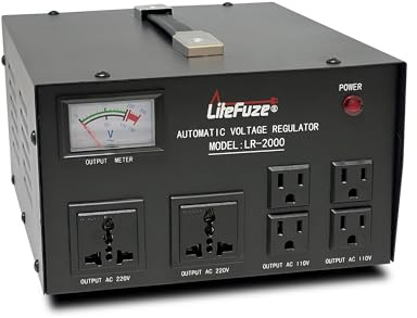LiteFuze 2000 Watt Voltage Regulator with Transformer Step Up/Down 110V/220V - IEC Detachable Cord - Circuit Breaker (LR-2000)