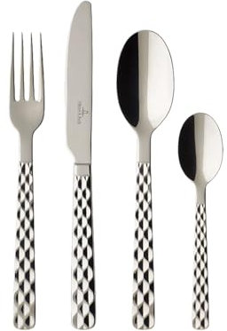 Villeroy & Boch Boston Tafelbesteck-Set 24-teilig für 6 Personen, Rostfreier Edelstahl, Spülmaschinenfest, Alleskönner für Alltag und Festtag, Haptisches Rauten-Relief, Polierter Edelstahl