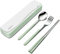 DEVICO Reisebesteck 18/8 Edelstahl - 4-Teiliges Camping Besteck Set mit Gabel, Löffel, Essstäbchen und Etui - Perfektes Tragbares Essbesteck Set für Erwachsene und Jugend (grün)
