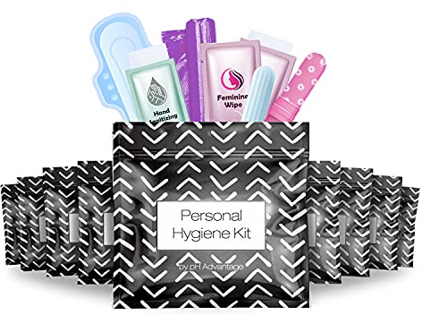 Menstrual Kit All-in-One 10 Pack | Convenience on The Go | Period Kit Pack for Travelling, Tweens & Teenager | Individually Wrapped Feminine Hygiene Product (Black Treads)