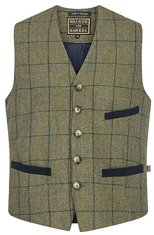 Walker & Hawkes - Alcott - Veston de Costume en Tweed - pour Homme - Protection au téflon - Formel - Rayures/Bleu Marine - XL