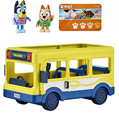 Bluey 's Stadtbus-Fahrzeug-Spielset und offizielles Figuren-Set, mit Zwei Bingo Sammelfiguren 6,3–7,6 cm und Buspass