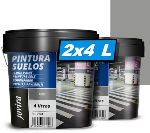 JOVIRA PINTURAS Pintura Suelos, Garajes y Pavimentos Deportivos en general, acabado Mate. Protege y decora las superficies de hormigón, cemento y asfalto. (2x4 Litros, Gris) A-19