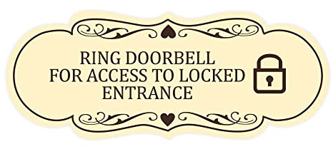 Signs ByLITA Designer Ring Doorbell for Access to Locked Entrance Sign (Ivory/Dark Brown) - Large