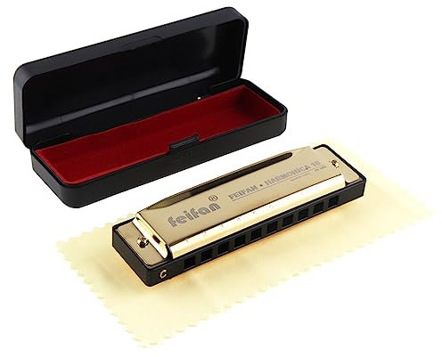 OriGlam Blues Harp Harmonica C Key, Diatonic 10 Holes 20 Tunes Harmonica Mouth Organ Key of C, Harmonica C for Beginner Kids Students Adult with Case and Cleaning Cloth