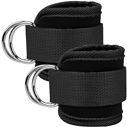 CHAOYUELYF 2 Pcs Black Ankle Strap for Cable Machines Leg Adjustable Weight Wrist Belt Double D-Ring Resistance Bands Attachment for Leg & Glute Ankle Cuffs