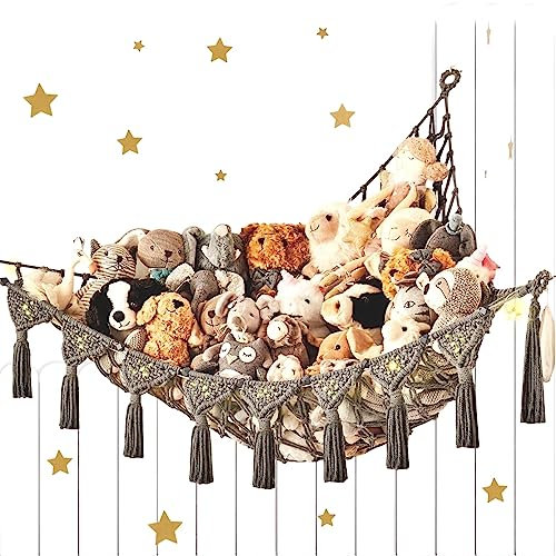 JanYoo Spielzeug Aufbewahrungs Kuscheltier,142x106x106cm Aufbewahrung Netz Kinderzimmer Hängend Spielzeug Organizer Stofftier Hängematte für Kuscheltiere Teddy Eckspielzeug Netz für Schlafzimmer Grau