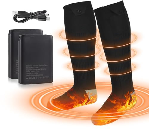 Ailgely Beheizbare Socken Herren Damen, 5000mAh Wiederaufladbare Beheizte Socken, Elektrische Warme Socken Fußwärmer mit 3 Heizstufen, für Outdoor Skifahren Winter Camping Angeln Radfahren Wandern