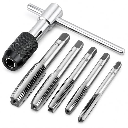 Uadme Adjustable T Handle Tap Wrench Set, M6-M12 Ratchet Holder Wrench, Metric Metal Hand Thread Taps for Cutting Internal Threads
