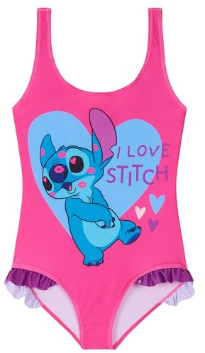 Disney Maillot de Bain Fille, 1 Pièce Maillots de Bain Fille à Volant Ensemble (Rose Stitch, 11-12 Ans)