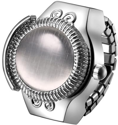 JewelryWe Ringklocka, fingerklocka, dam, analog kvartsklocka, elastisk ring, rostfritt stål, uggla, dekoration, klocka, klockring, vit, svart, röd, Kattöga – grått