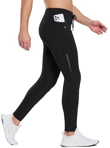 baleaf Collants thermiques de course à pied pour homme - Pantalon de cyclisme doublé en polaire - Legging de compression avec poches zippées - Équipement pour temps froid