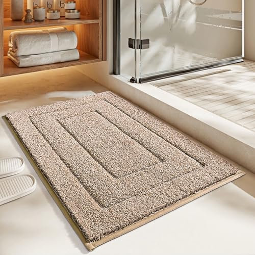 KAISUN Badezimmerteppich rutschfest, Wasserabsorbierend Mikrofaser Badvorleger, Fußmatte Innen, für Badewanne, Dusche, Schlafzimmer, Badteppich(Light Curry,50x80cm)