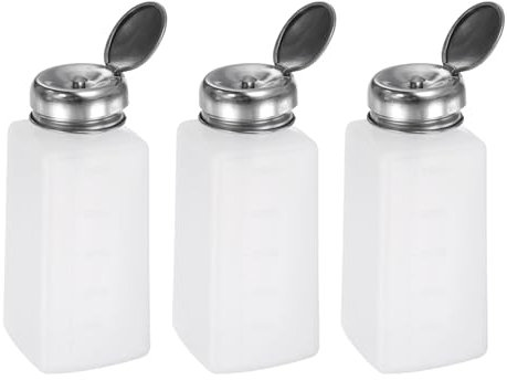sourcing map 3pcs Solvent Alcohol Dispenser 250ml(8.5oz) Push Down Liquid Dispenser Pump Bottle with Sealing Stainless Steel Lid for Acetone Solution, White