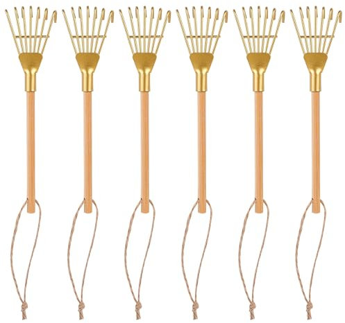 Framendino, 6 Pack Mini Zen Garden Rakes Metal Tiny Rake for Crafts Tabletop Decor Gold