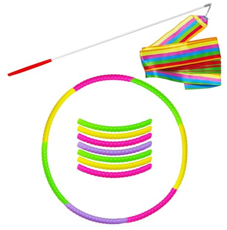 FDGGT 1 Aro De Hula Empalmado Y 1 Banda De Baile Colorida, Aro De Hula para Niños, Aro De Hula Extraíble, Accesorios De Baile