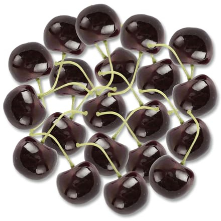 Goiern 20 Pezzi Ciliegie Artificiali, Decorazione Frutta Finta Modello di Ciliegie simulato Ornamento Decorativo per casa, Cucina, Festa, scrivania (Nero)
